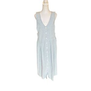 Vintage Deadstock Seersucker Cotton Midi Dress Button Down Women Size Medium New